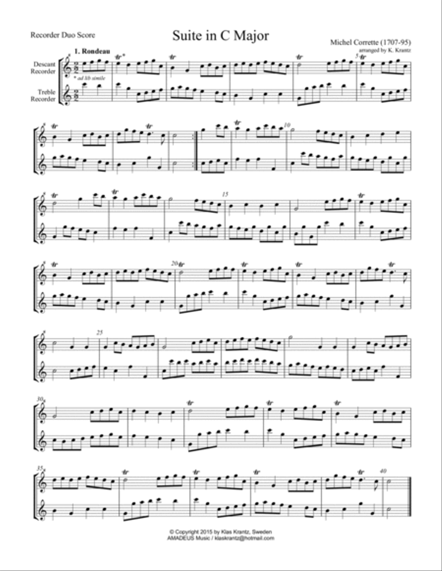 Suite in C Major for recorder duet Woodwind Duet scores gallery preview page 2
