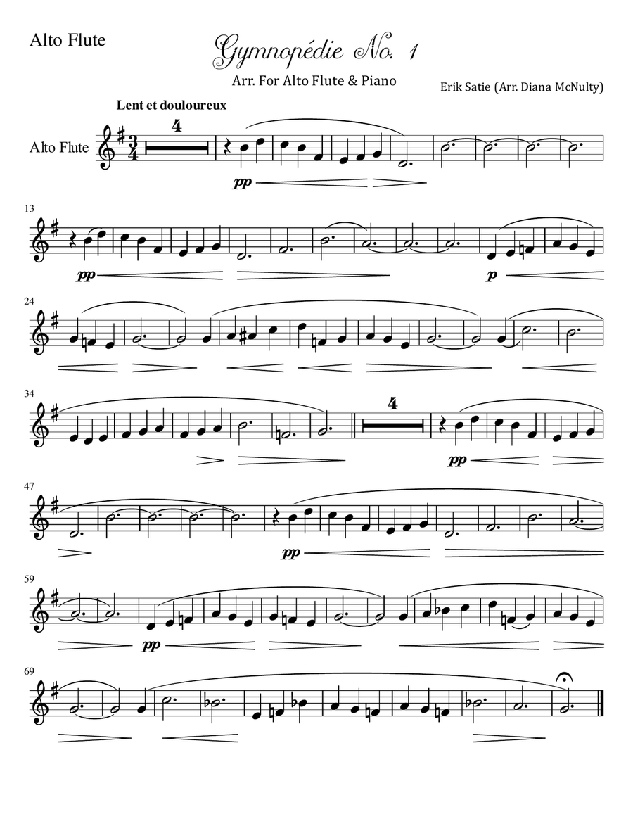 Gymnopédie No. 1 for Alto Flute & Piano Flute Solo scores gallery preview page 2