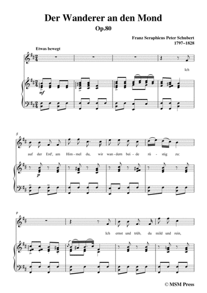 Schubert-Der Wanderer an den Mond,Op.80,in b minor,for Voice&Piano image number null