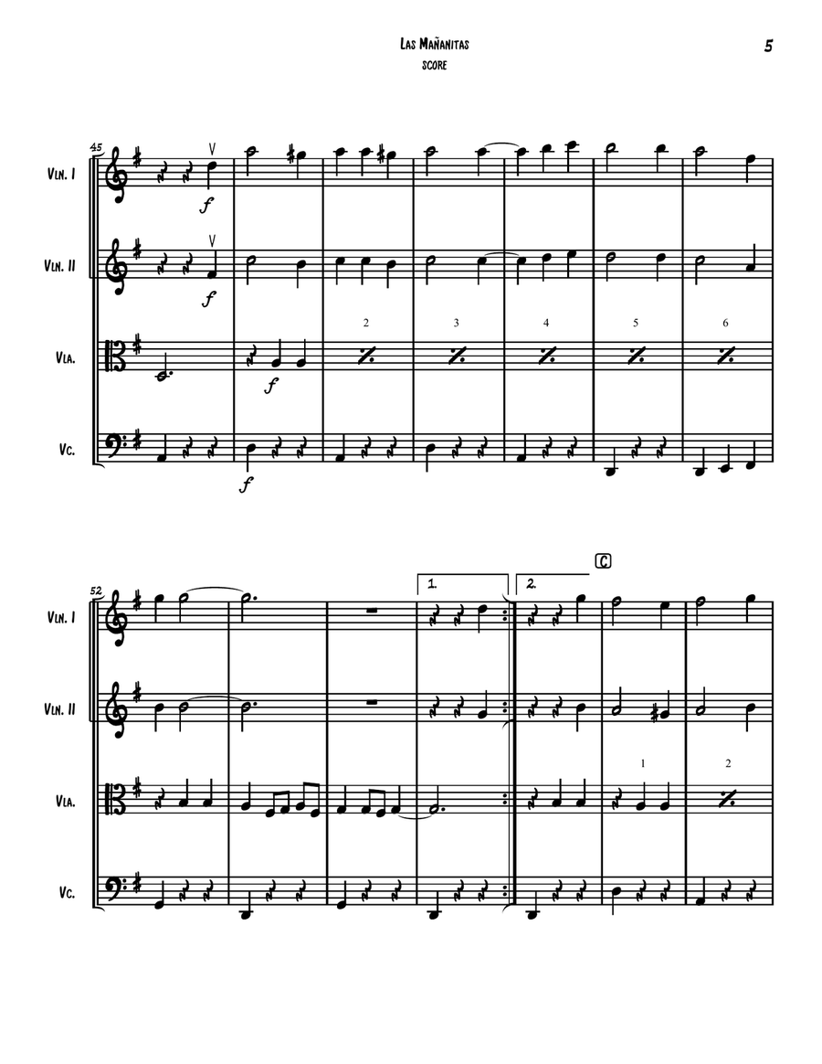 Las Mañanitas (Mexican Birthday Song) for String Quartet String Quartet scores gallery preview page 6