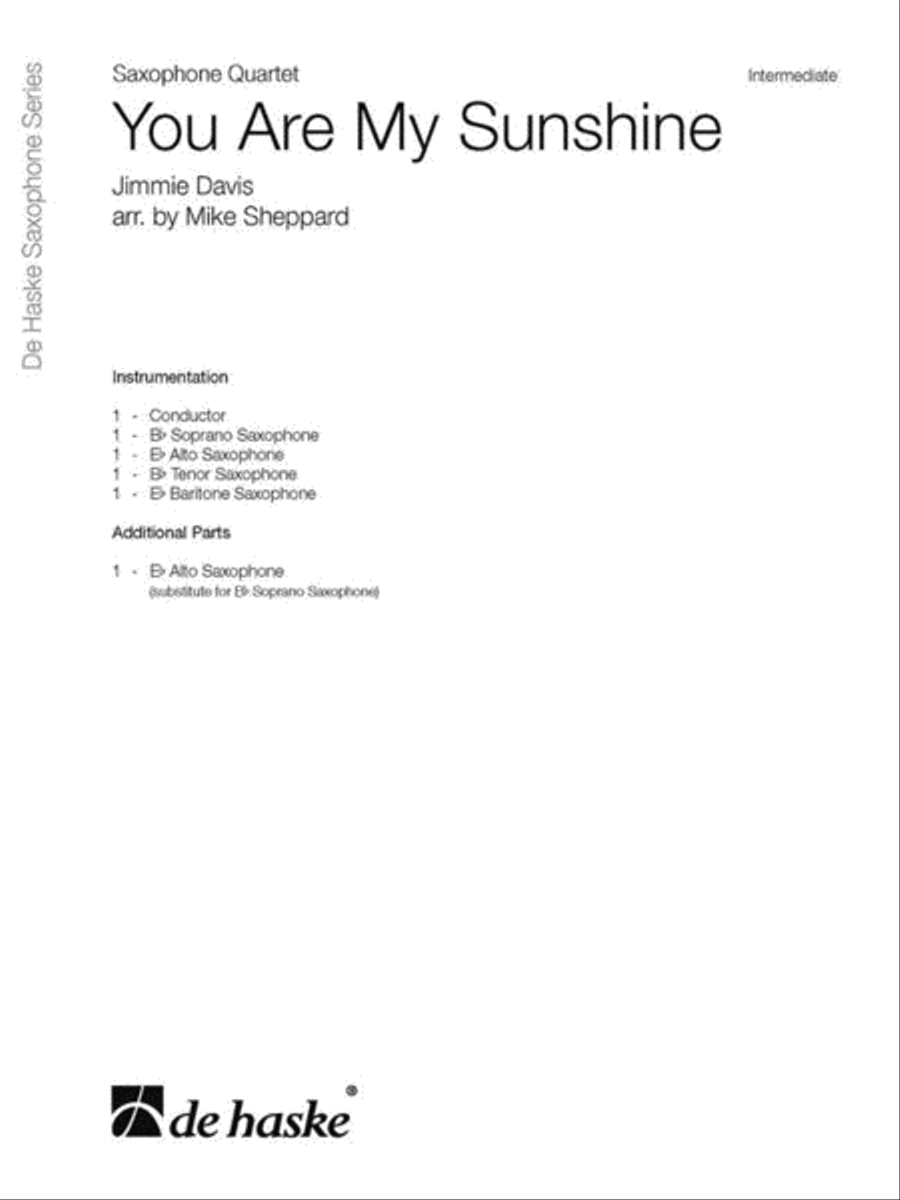 You Are My Sunshine Saxophone Quartet scores gallery preview page 2