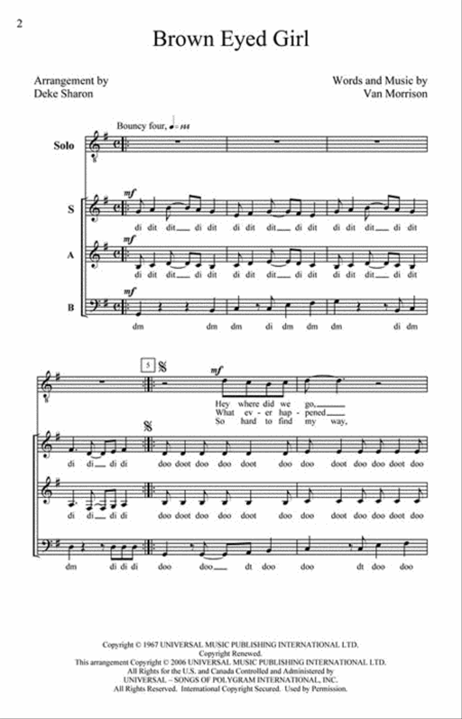 Brown Eyed Girl 4-Part scores gallery preview page 2