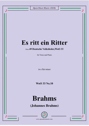 Book cover for Brahms-Es ritt ein Ritter,WoO 33 No.10,in a flat minor,for Voice and Piano