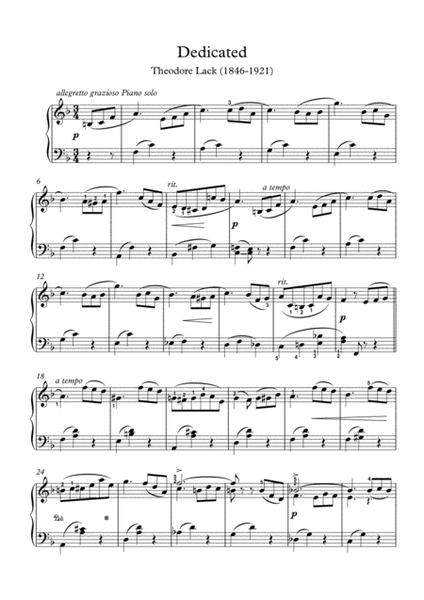 Dedicated A short romantic piano solo by Theodore Lack by Theodore Lack Piano Solo - Digital Sheet Music