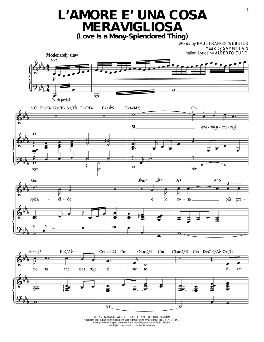 L'Amore E Una Cosa Mervavigliosa (Love Is A Many-Splendored Thing) Piano, Vocal scores gallery preview page 1