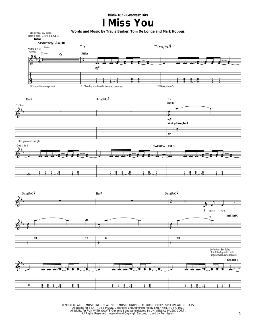 I Miss You Electric Guitar scores gallery preview page 1