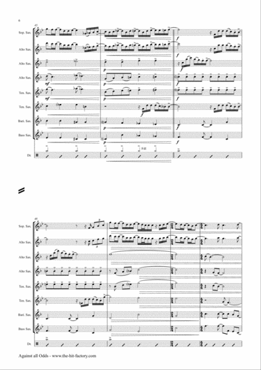 Against All Odds (take A Look At Me Now) Saxophone Quintet scores gallery preview page 6