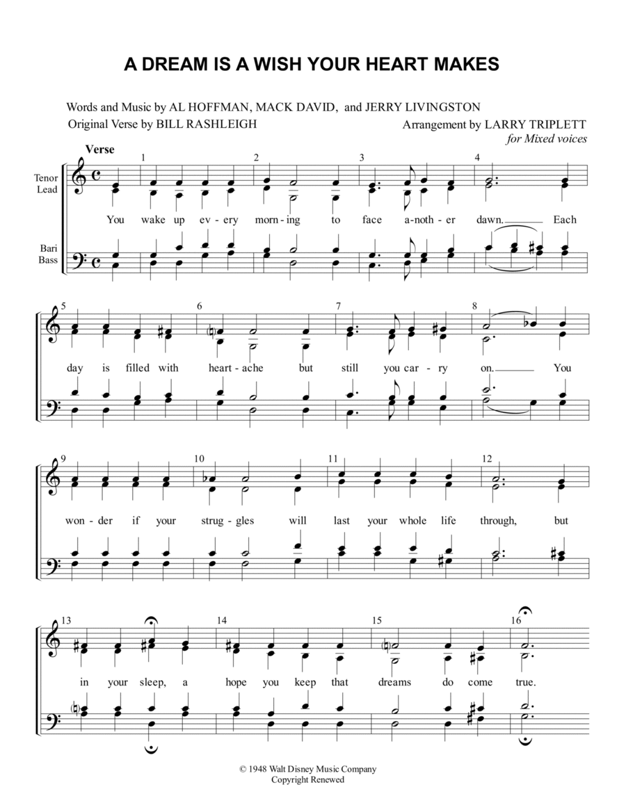 A Dream Is A Wish Your Heart Makes 4-Part scores gallery preview page 1