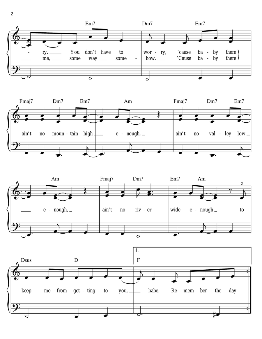 Ain't No Mountain High Enough Easy Piano scores gallery preview page 2