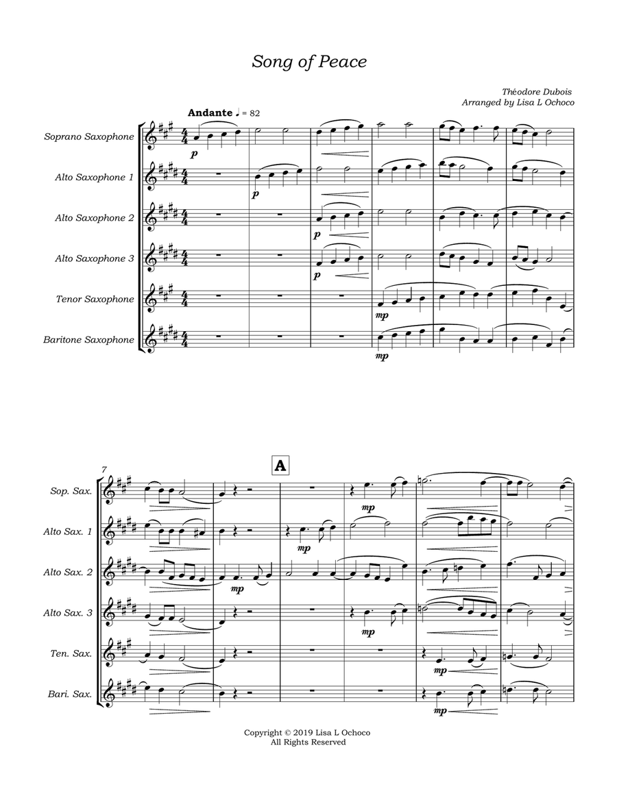 Song of Peace for Saxophone Choir Woodwind Ensemble scores gallery preview page 5