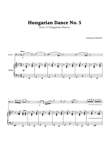 Hungarian Dance No. 5 by Brahms for Bassoon and Piano image number null