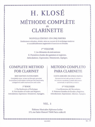 Book cover for Hyacinthe Klose - Methode Complete De Clarinette, Vol. 1