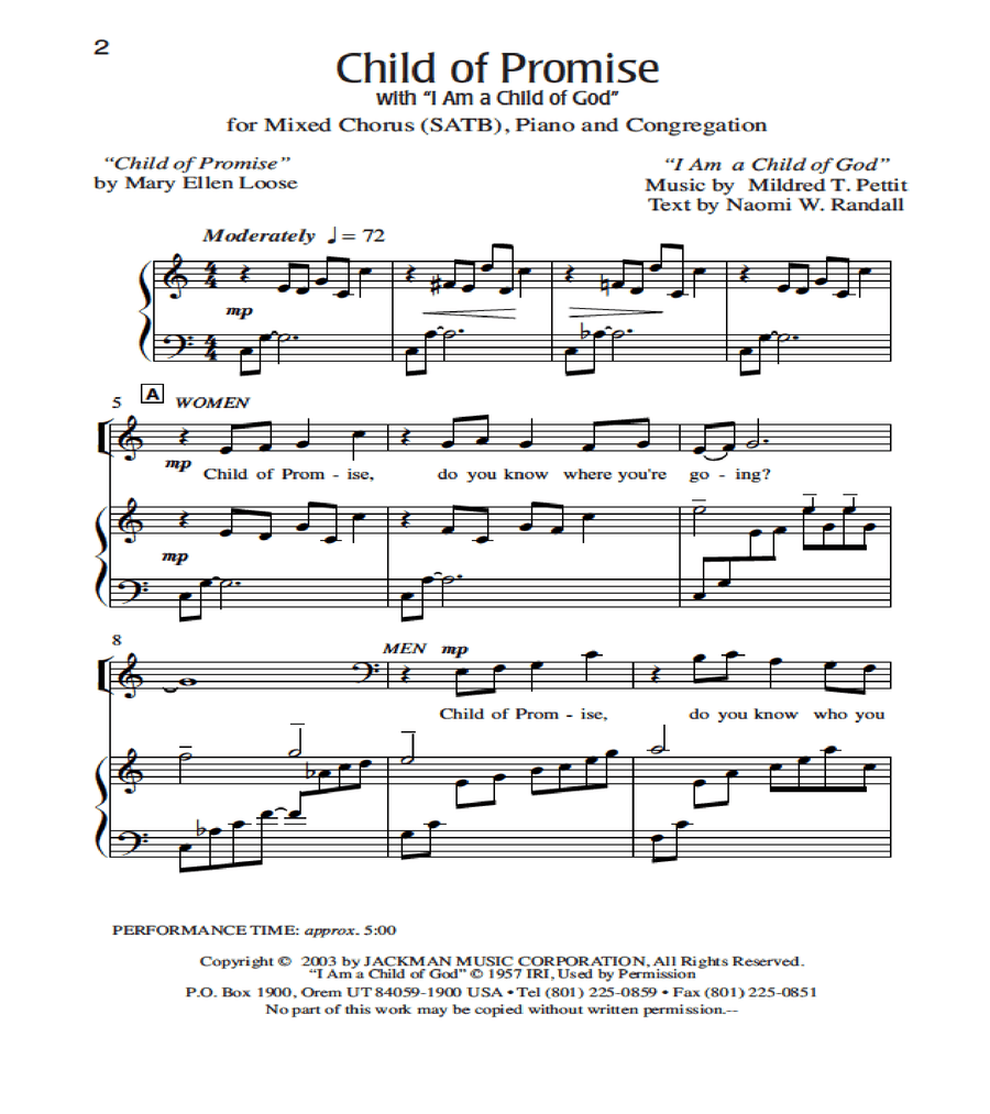 Child of Promise - I Am A Child of God - SATB 4-Part scores gallery preview page 2