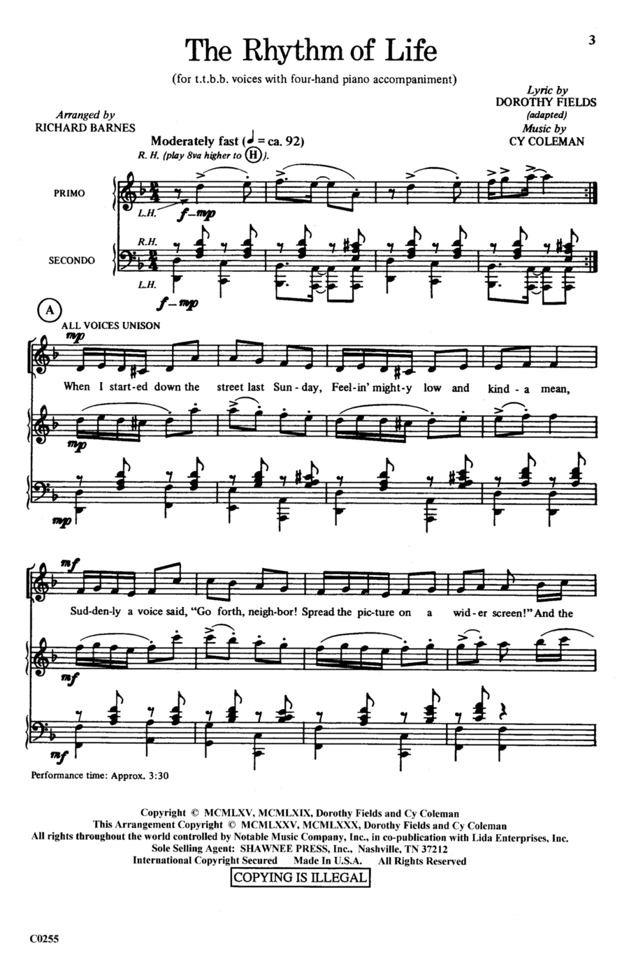 The Rhythm Of Life (from Sweet Charity) (arr. Richard Barnes) TTBB scores gallery preview page 1