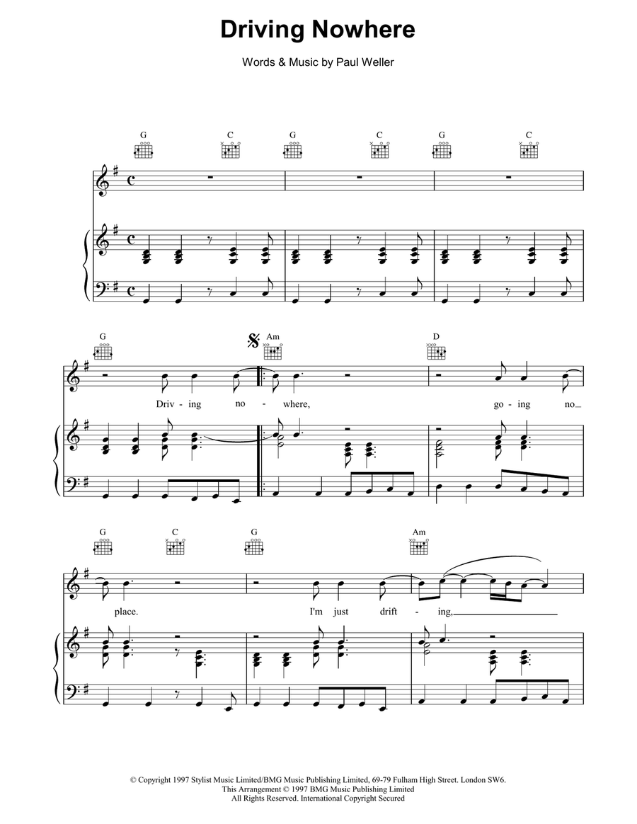Driving Nowhere Piano, Vocal, Guitar scores gallery preview page 1