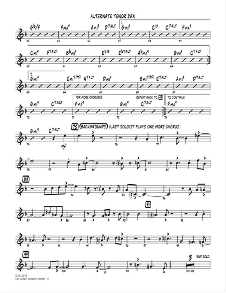 On Green Dolphin Street - Alternate Tenor Sax Tenor Saxophone scores gallery preview page 2