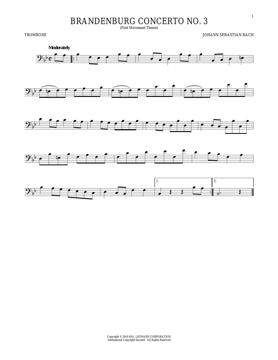 Brandenburg Concerto No. 3 Trombone Solo scores gallery preview page 1