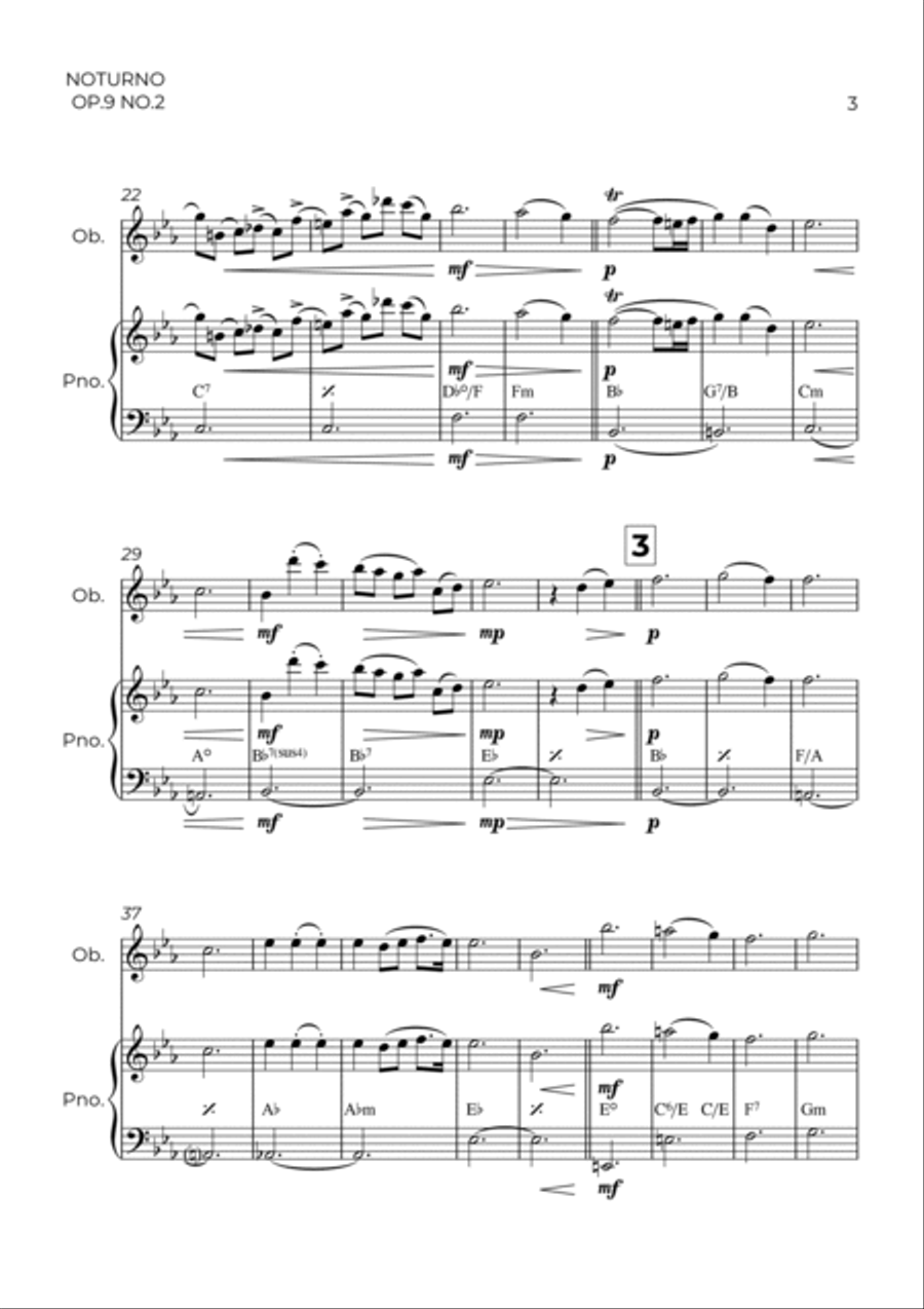 NOTURNO OP.9 NO.2 - CHOPIN - OBOÉ & PIANO Woodwind Duet scores gallery preview page 3