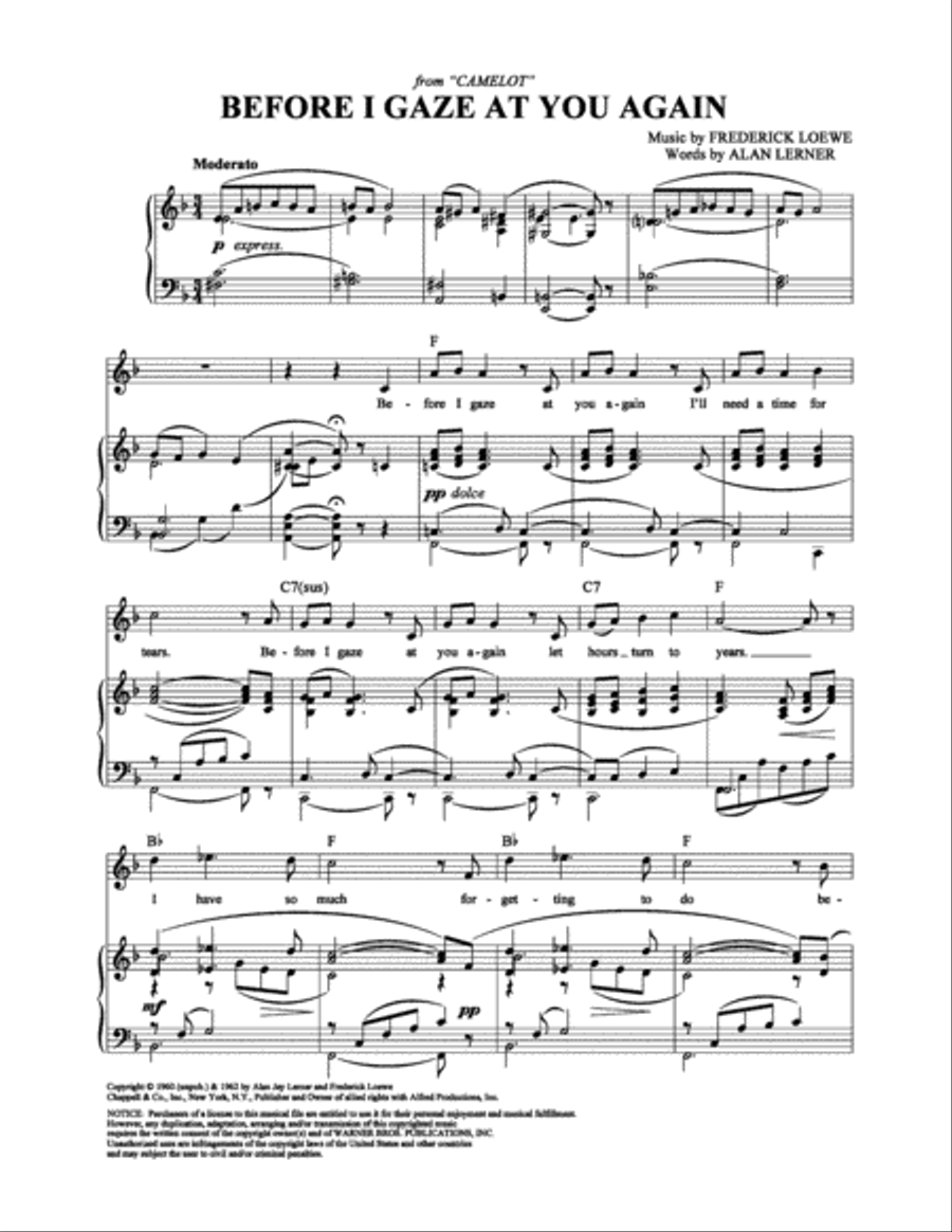 Before I Gaze at You Again Piano, Vocal, Guitar scores gallery preview page 1