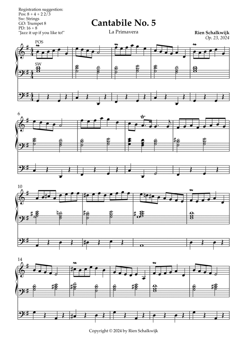 Cantabile n° 5 “La Primavera” (for organ), Opus 23 image number null