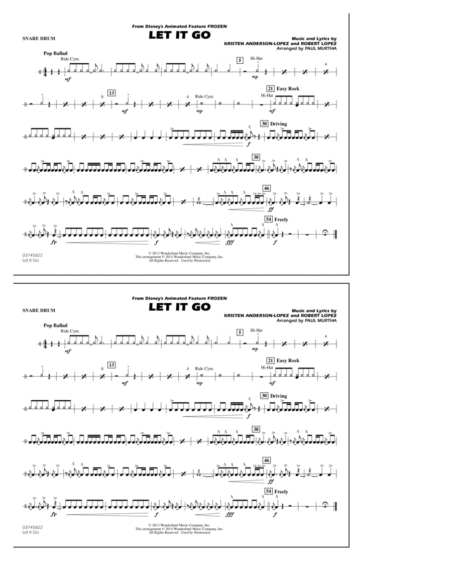 Let It Go - Snare Drum Marching Band scores gallery preview page 1