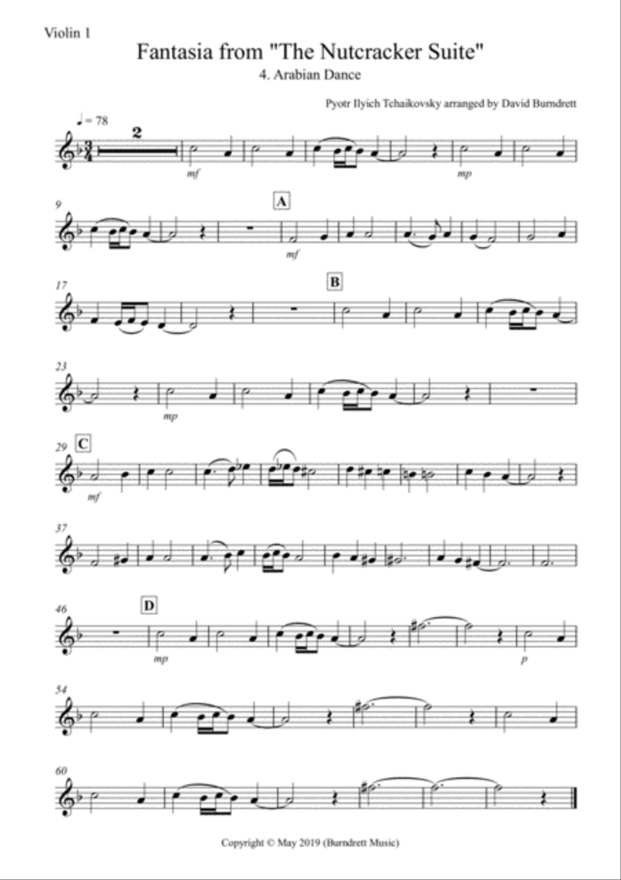 Arabian Dance (Fantasia from Nutcracker) for Violin Quartet Violin Solo scores gallery preview page 4