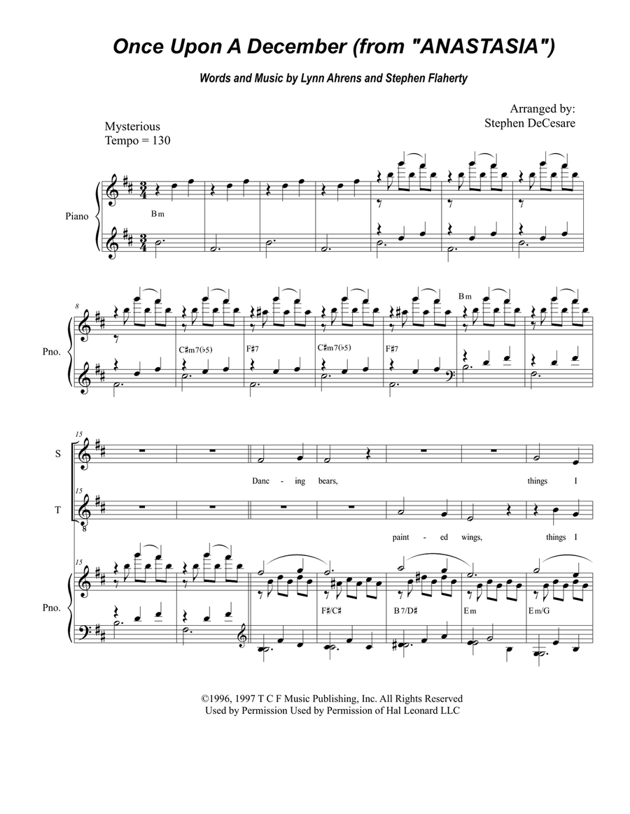 Once Upon A December from the Twentieth Century Fox Motion Picture ANASTASIA Tenor Voice scores gallery preview page 1