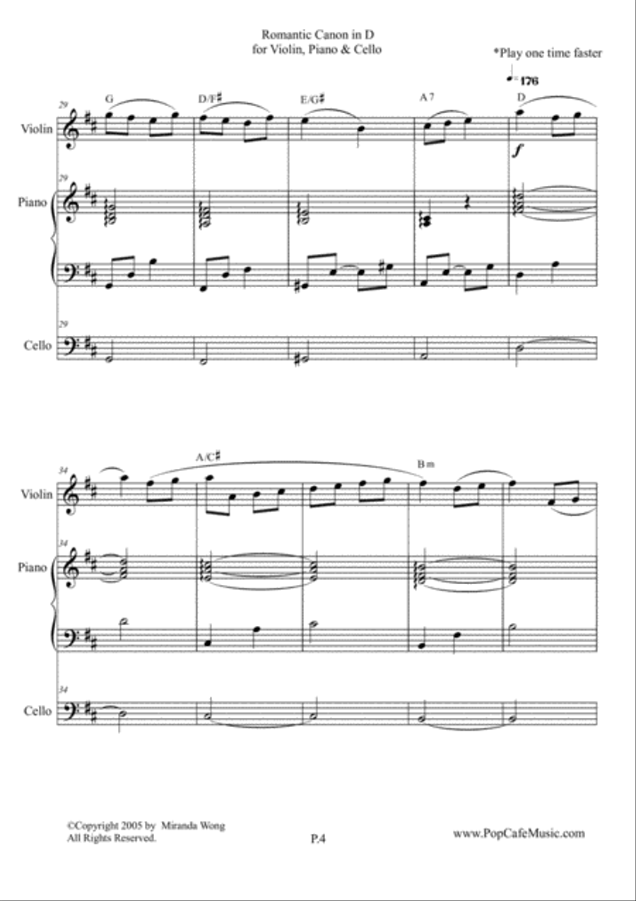 Romantic Canon in D for Violin, Piano & Cello Piano Trio scores gallery preview page 4