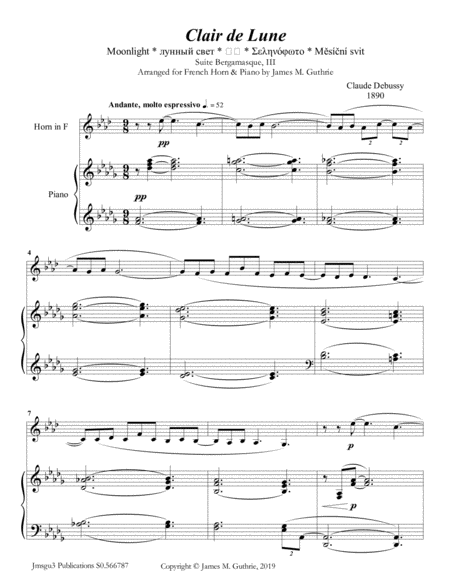 Debussy: Claire de Lune for French Horn & Piano image number null