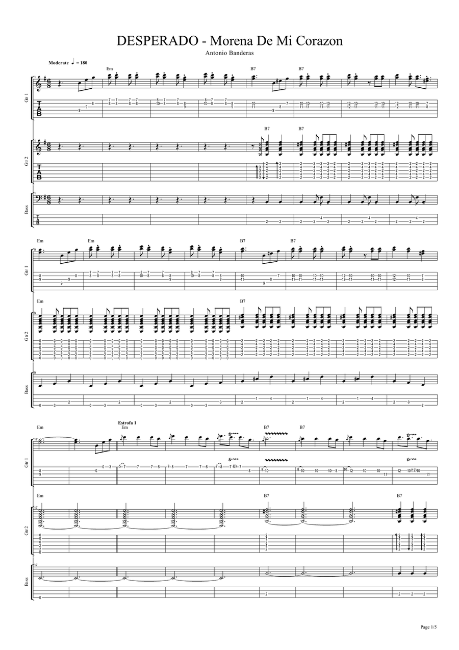 DESPERADO - Cancion Del Mariachi - Antonio Banderas - Acoustic Guitar Cover by SLAVE full score Acoustic Guitar scores gallery preview page 2