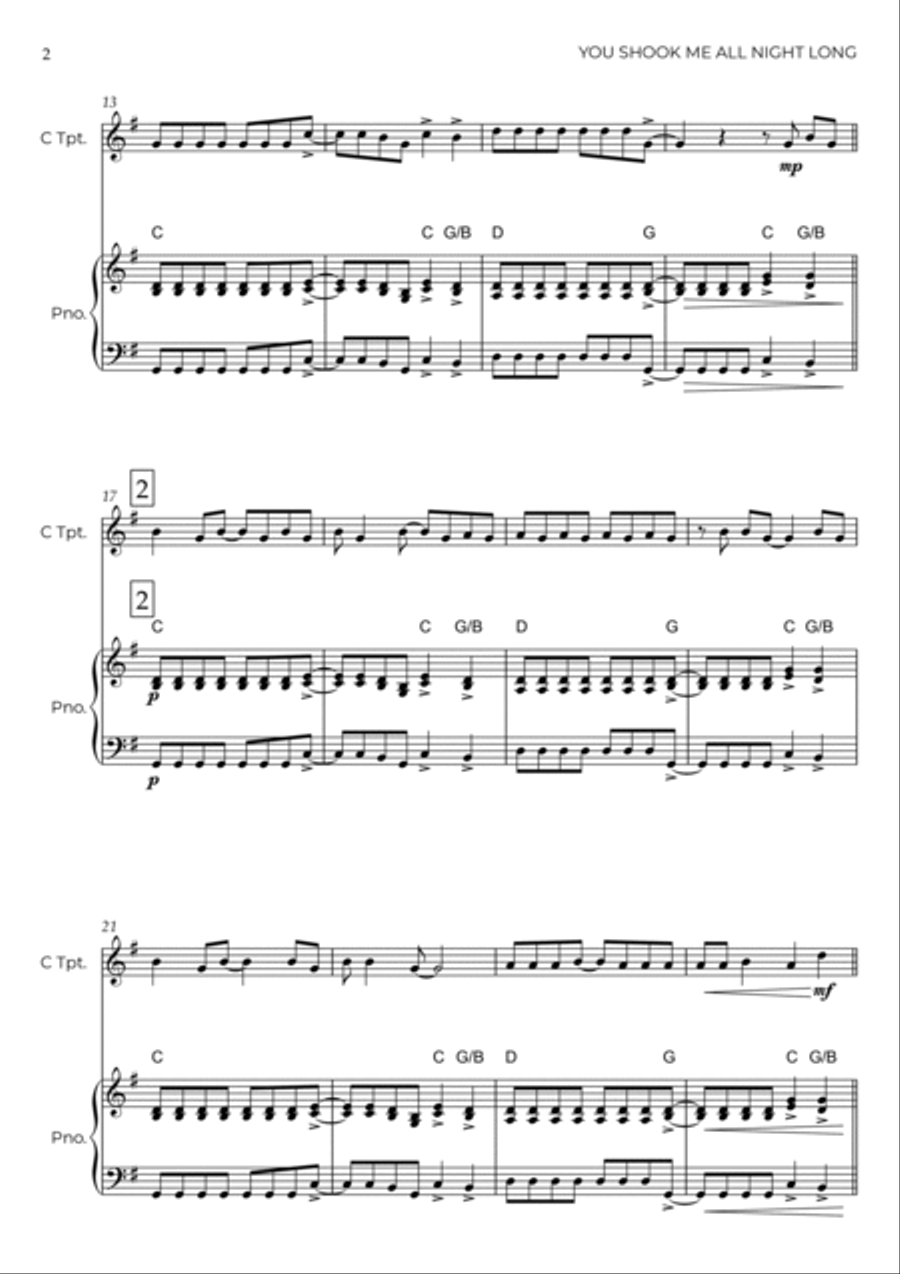 You Shook Me All Night Long Trumpet Duet scores gallery preview page 3