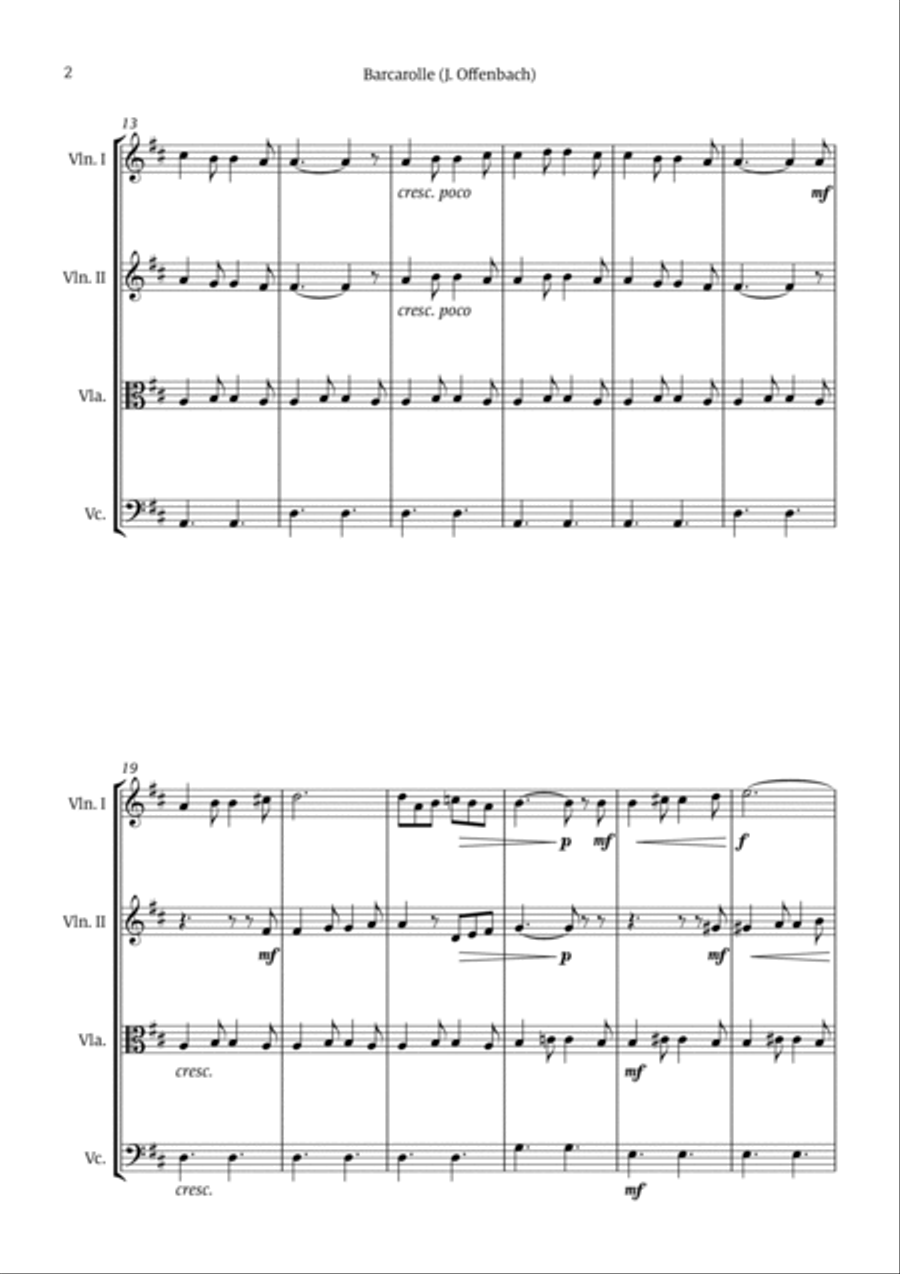 Barcarolle - Belle Nuit, O Nuit D'Amour String Quartet scores gallery preview page 2