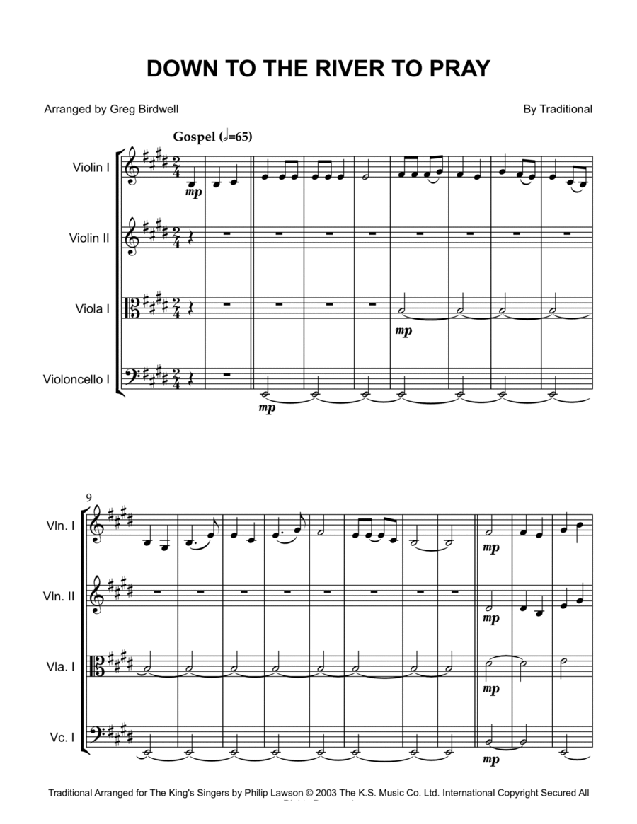 Down To The River To Pray String Quartet scores gallery preview page 1