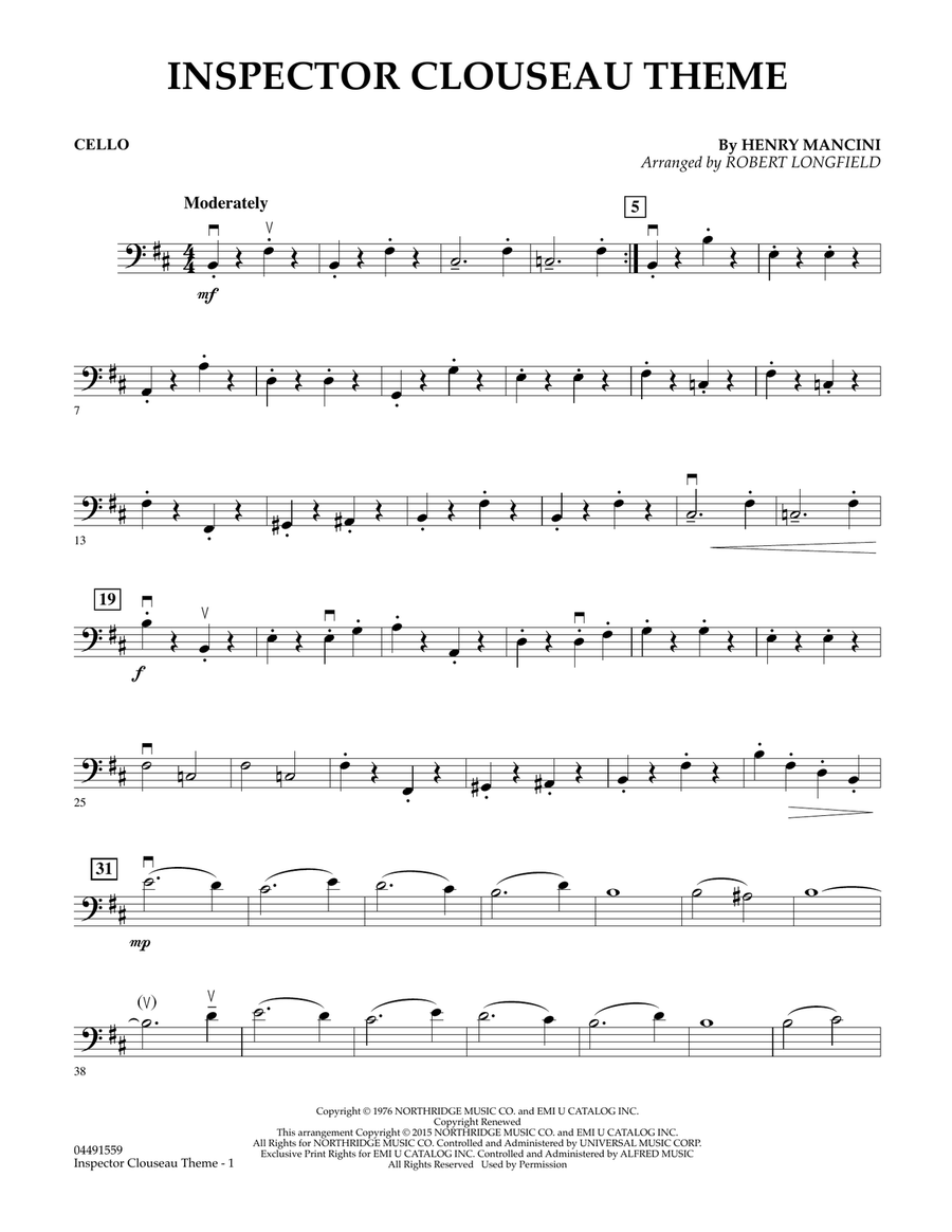 Inspector Clouseau Theme (from The Pink Panther Strikes Again) - Cello Orchestra scores gallery preview page 1