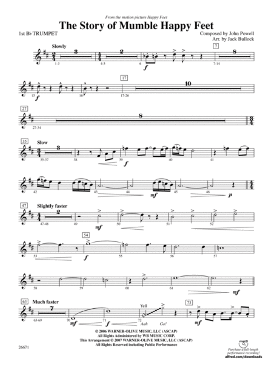 The Story of Mumble Happy Feet: 1st B-flat Trumpet Full Orchestra scores gallery preview page 1