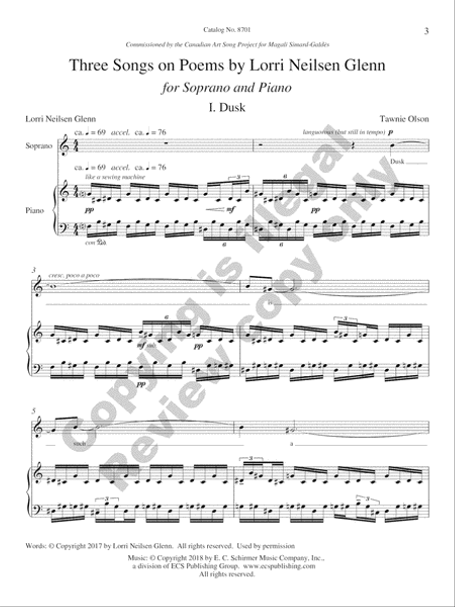 Three Songs on Poems by Lorri Neilsen Glenn Soprano Voice scores gallery preview page 5