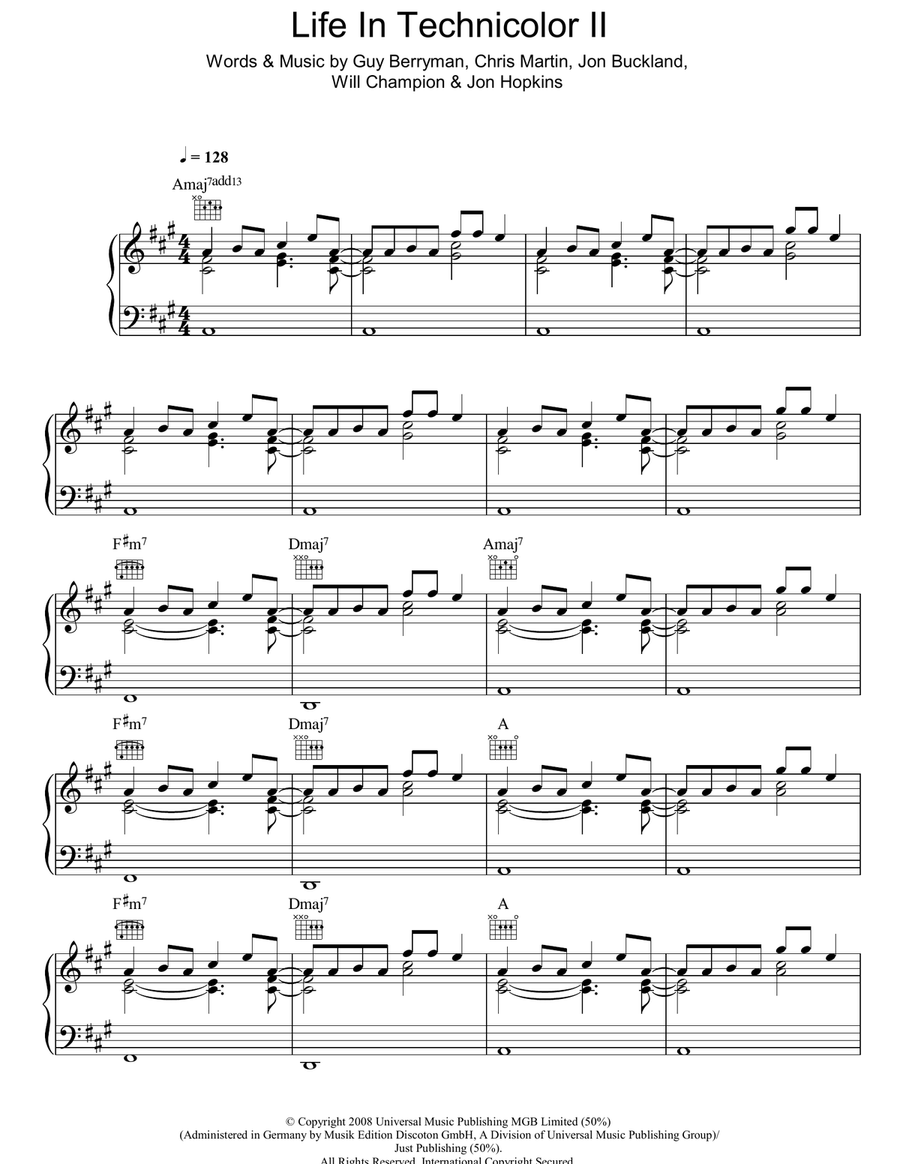 Life In Technicolor II Piano, Vocal, Guitar scores gallery preview page 1