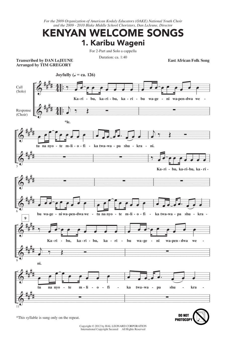 Karibu Wageni (Welcome Visitors) A Cappella scores gallery preview page 1