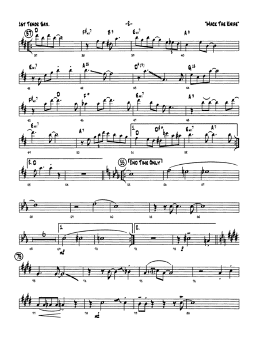 Mack the Knife (from The Threepenny Opera): B-flat Tenor Saxophone Jazz Ensemble scores gallery preview page 2