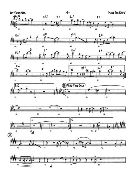 Mack the Knife (from The Threepenny Opera): B-flat Tenor Saxophone