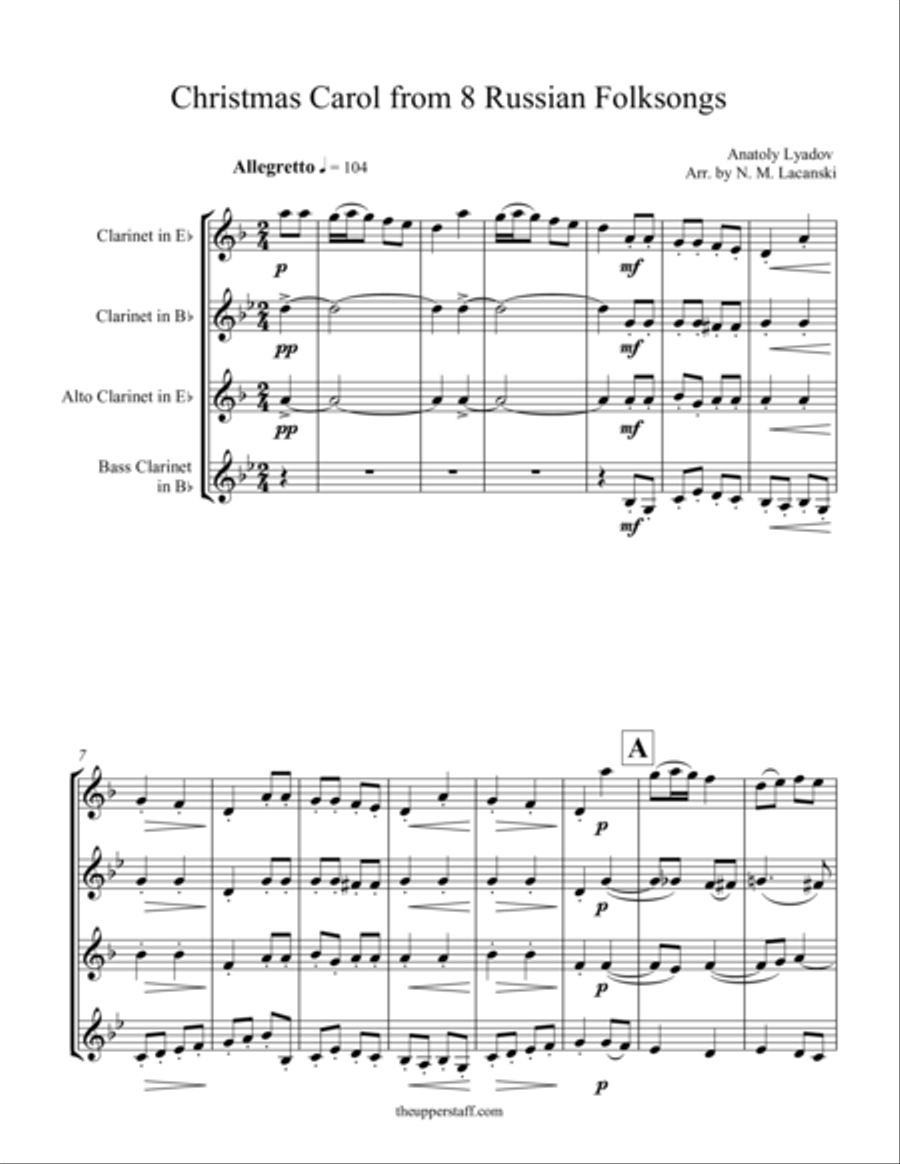 8 Russian Folksongs Christmas Carol Woodwind Quartet scores gallery preview page 1
