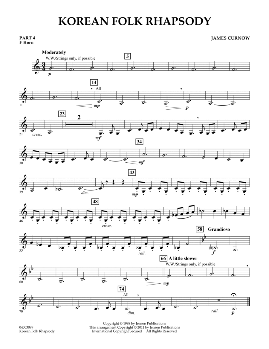 Korean Folk Rhapsody - Pt.4 - F Horn Concert Band scores gallery preview page 1