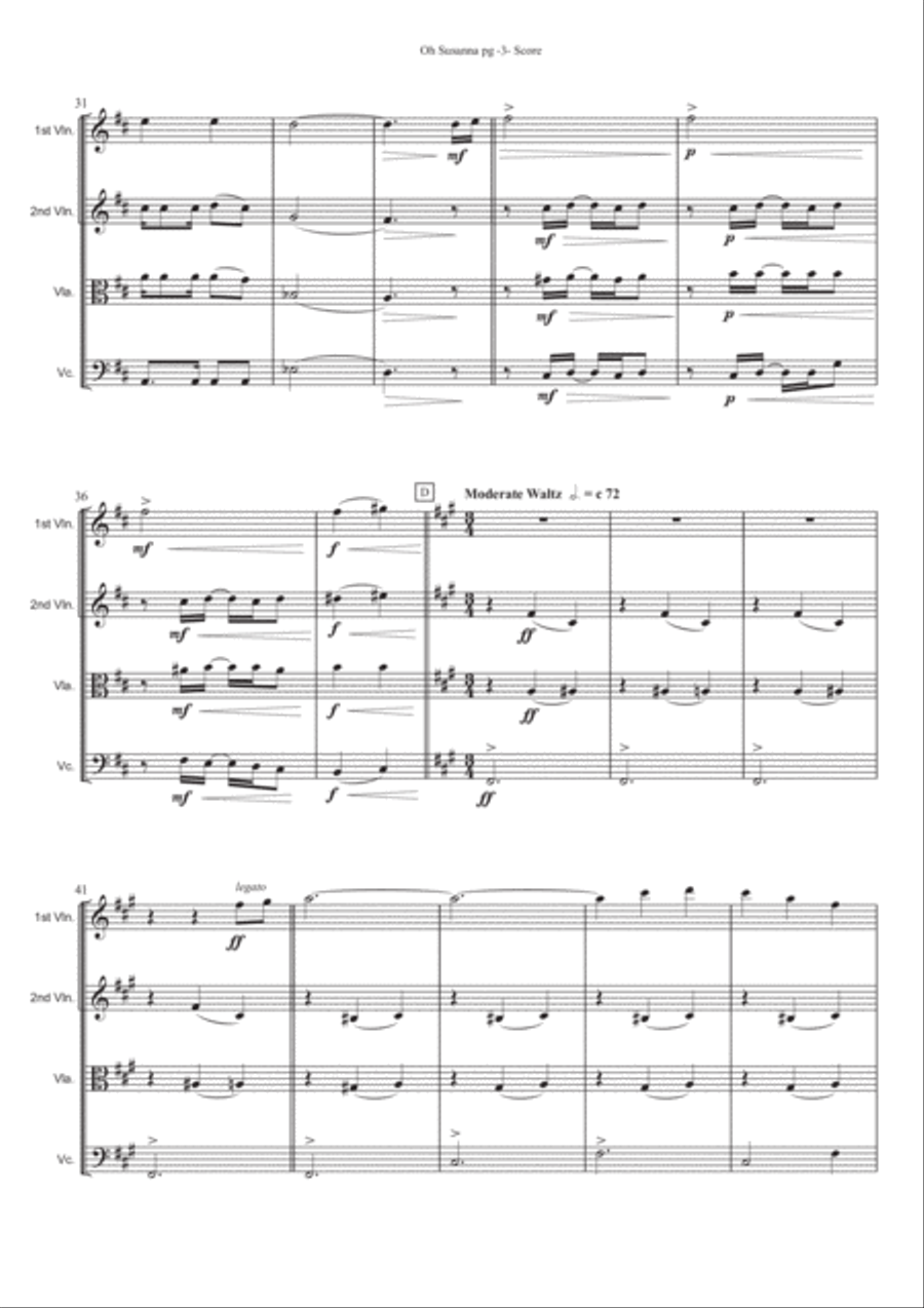 Oh Susanna for String Quartet String Quartet scores gallery preview page 5