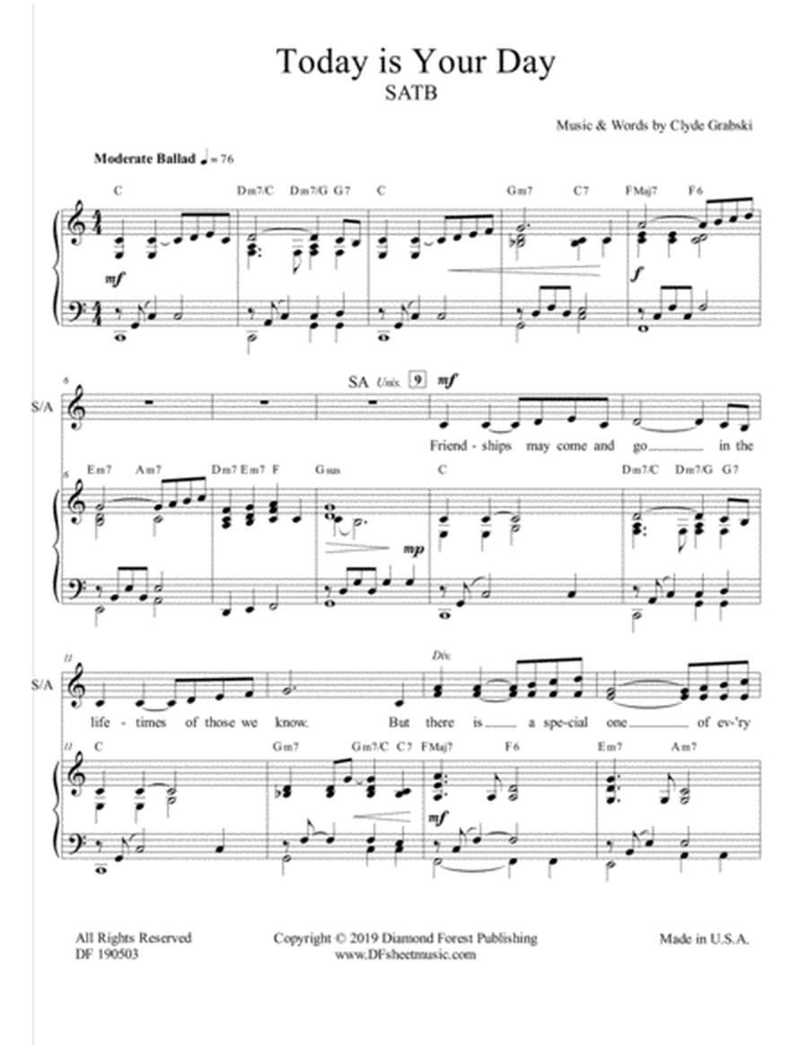 Today Is Your Day (SATB) Tribute Song