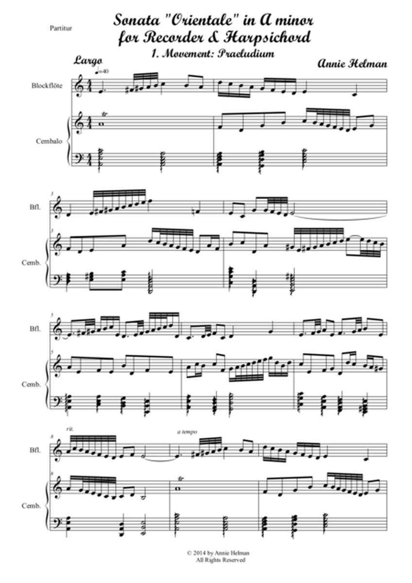 Sonata "Orientale" in A minor for Recorder and Piano image number null