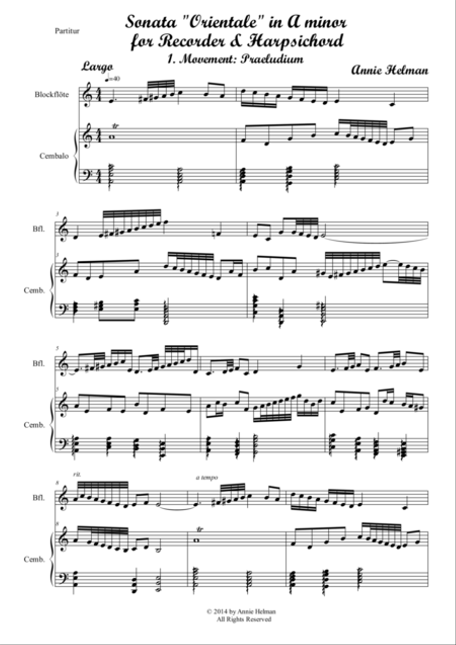 Sonata "Orientale" in A minor for Recorder and Piano image number null