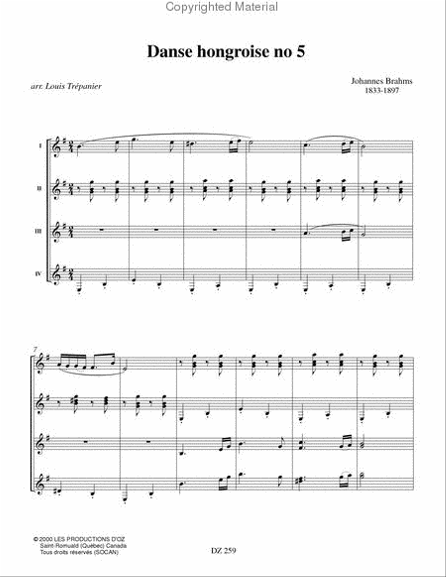 Danse hongroise no 5 Guitar Ensemble scores gallery preview page 2