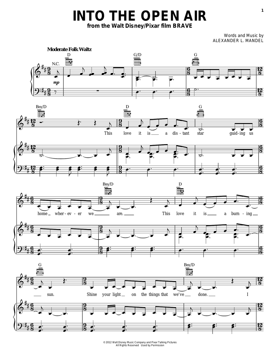 Into The Open Air (from Brave) Piano, Vocal, Guitar scores gallery preview page 1
