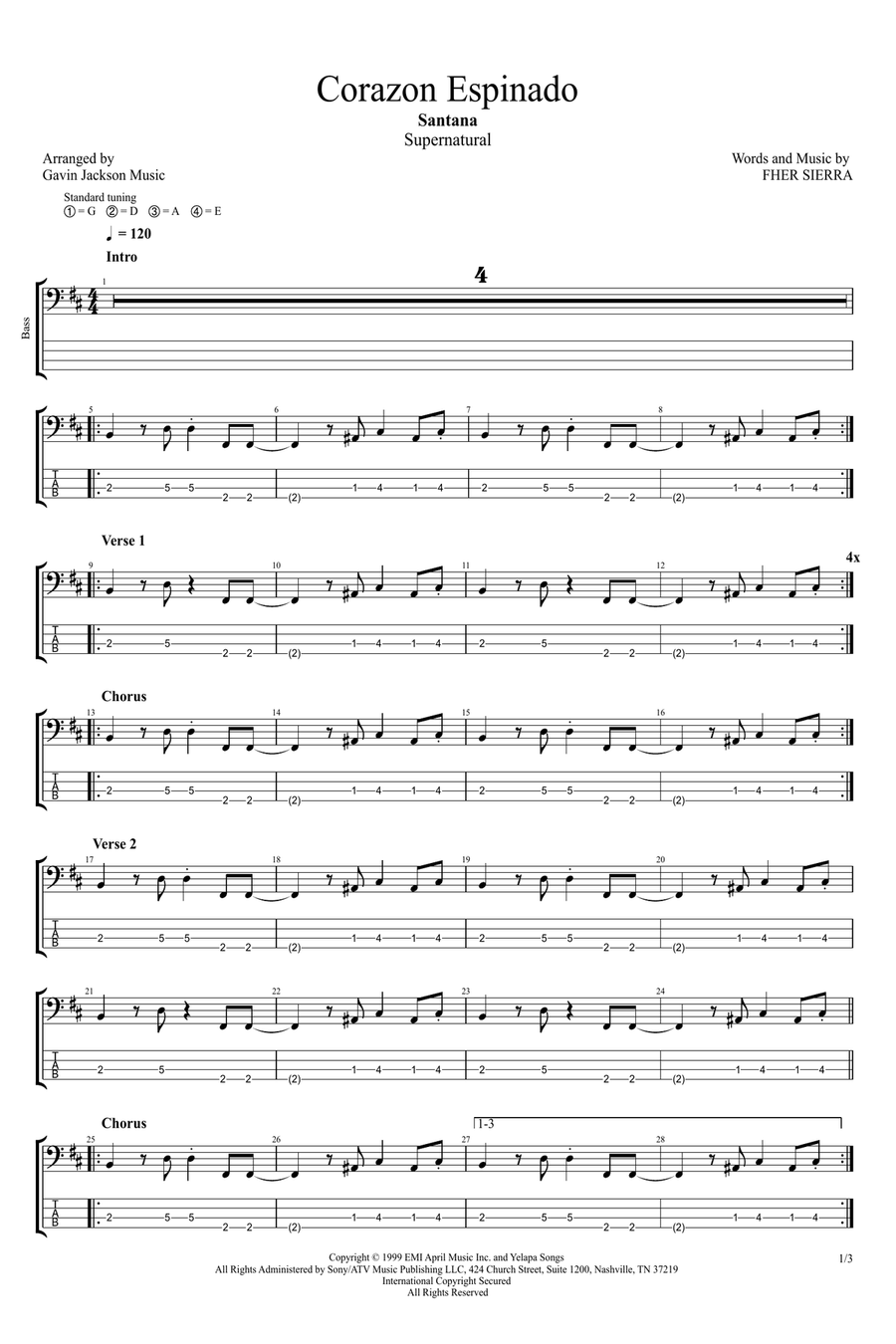 Corazon Espinado Corazon Espinado Bass Guitar Tablature scores gallery preview page 1