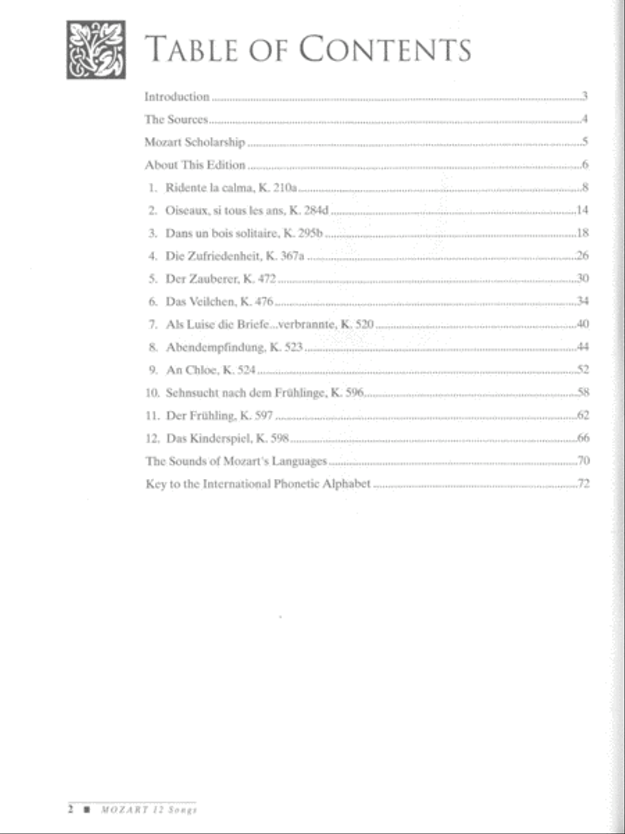 Mozart -- 12 Songs Voice scores gallery preview page 2